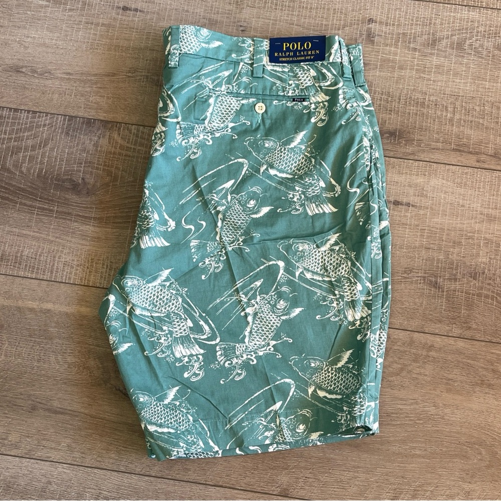 Polo Ralph Lauren Men’s 42 Relaxed Fit 10" Inseam Green Koi Fish Shorts NWT $79